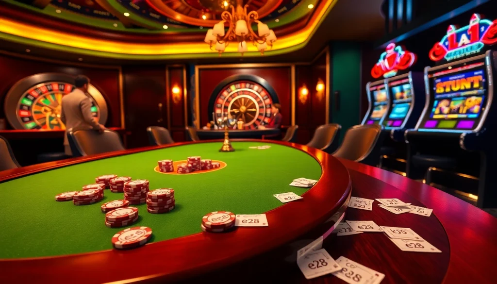 Elevate your gaming experience with e28, showcasing thrilling high-stakes poker action at an upscale casino table.