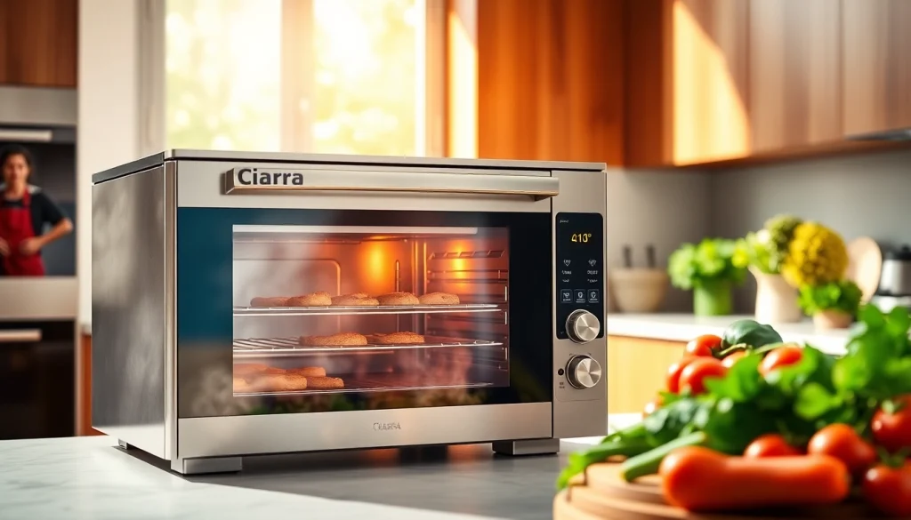 Ciarra Nosh Oven showcasing its functionalities in a vibrant kitchen setting.